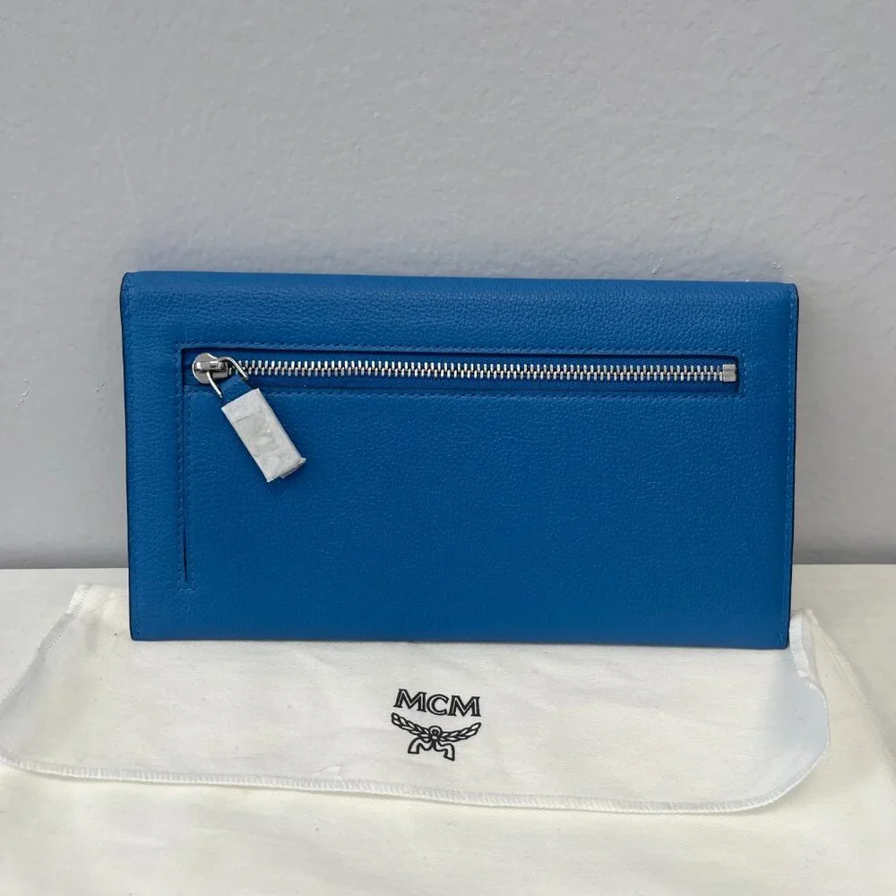 MCM Himmel Continental Pouch Wallet in Embossed Leather - New Munich Blue - NWT - Picture 2 of 8